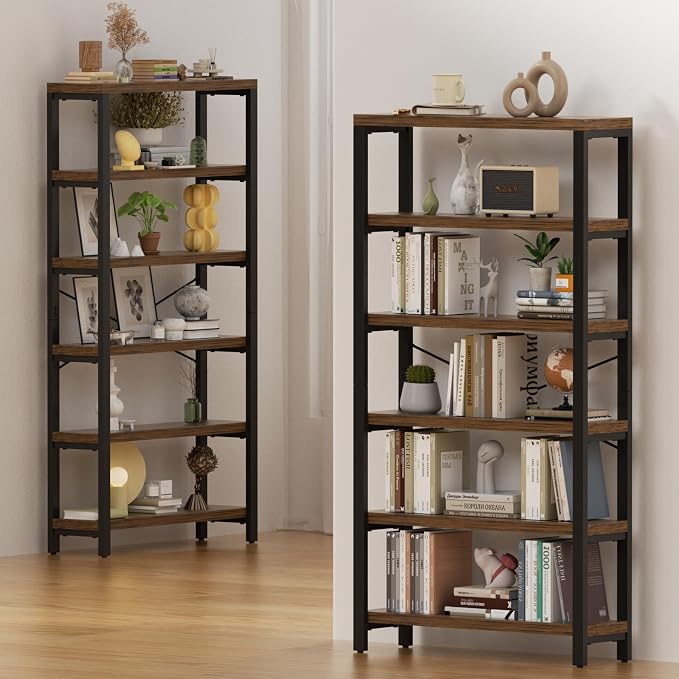 6-Tier 39.37" Wide Heavy Duty Bookshelf, Industrial Wood and Metal Bookshelf - Image 6