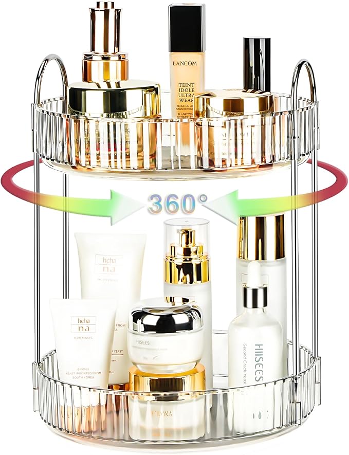 360 Rotating Makeup Organizer, 2 Tier Lazy Susan Bathroom Counter Organizer by Niluks