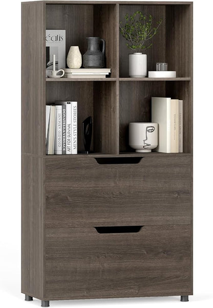 GOFLAME 4-Tier Bookcase with 2 Drawers, 51” Tall Bookshelf with 4-Cube Open by GOFLAME