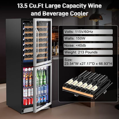 24 Inch Wide Wine and Beverage Refrigerator, 2 IN 1 Dual Zone Wine Cooler - Image 8