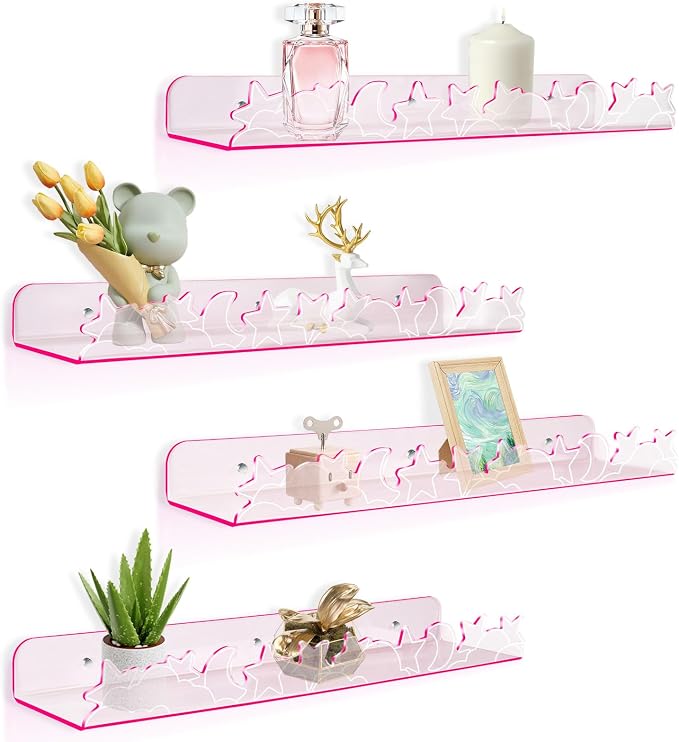 Floating Shelves for Wall, 4 Pack 15.7’’x 3.5’’Adhesive Acrylic Shelves by Alldomess
