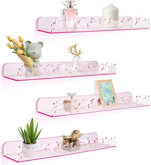 Floating Shelves for Wall, 4 Pack 15.7’’x 3.5’’Adhesive Acrylic Shelves by Alldomess