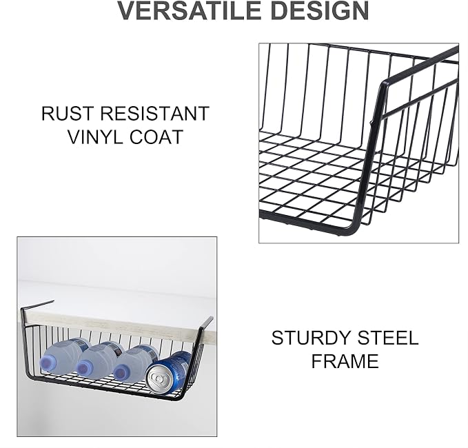 Undershelf Wire Storage Basket, Household Metal Hanging Bin Slides - Image 6