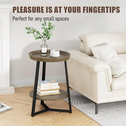 Gadroad Round End Table with Storage Shelf, 2 Tier Farmhouse Side Table - Image 8