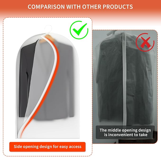Clear Garment Bags for Hanging Clothes, 48in Dress Clothing Suit Bags Coat for - Image 6