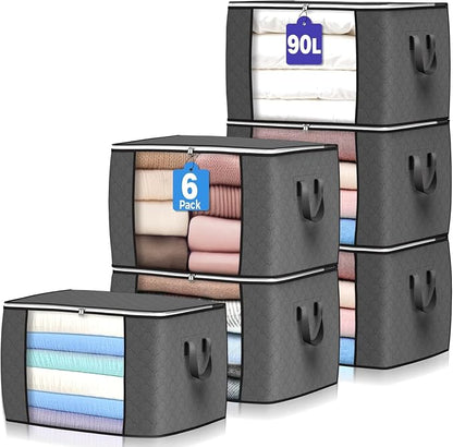 90 L Large Storage Bags, 6 Pack Clothes Storage Bins Foldable Closet Organizers by BuddingJoy-BuildaJoyfulLifeforYou