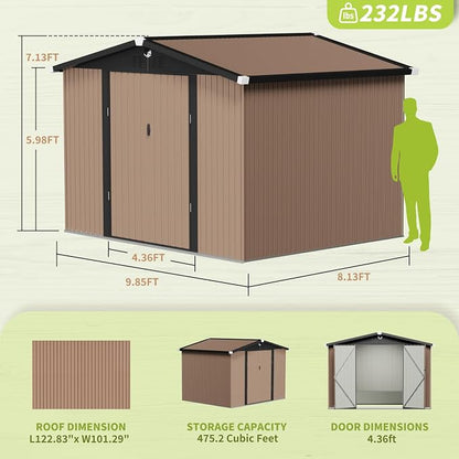 Metal Storage Shed, 10x8 Outdoor Storage Building, Large Backyard Sheds - Image 2
