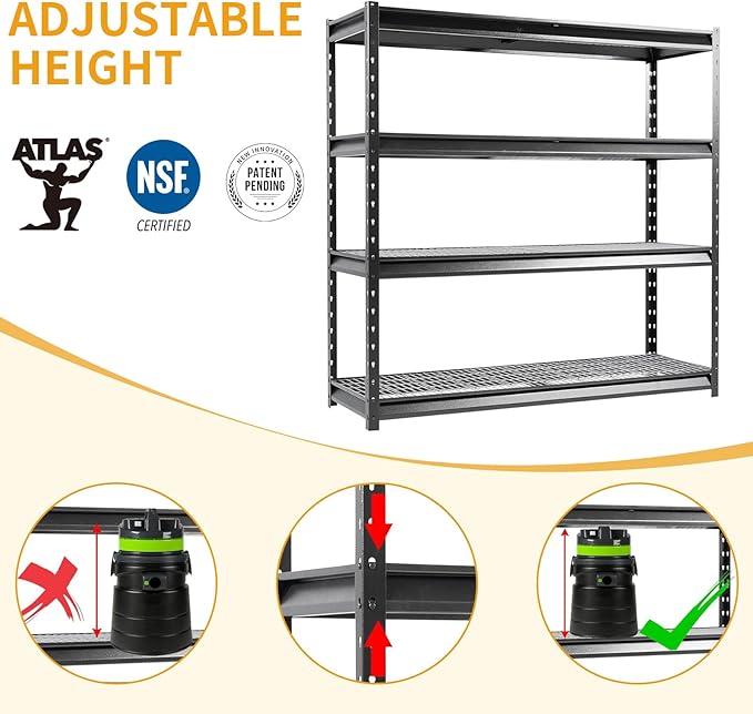 The Atlas 72" W Heavy Duty Garage Shelving Load 8000 Lbs, 4 Tier Metal Storage - Image 5
