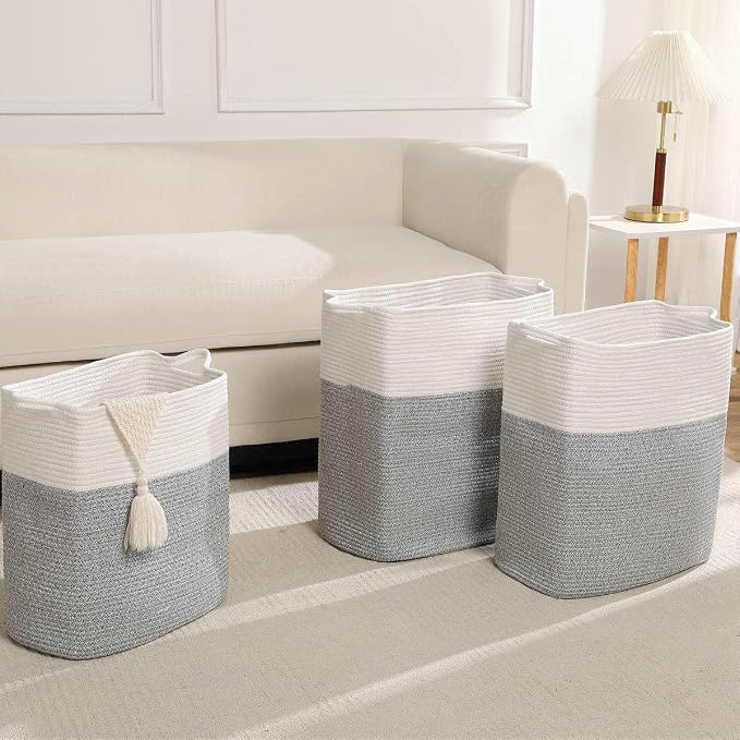 Tall Laundry Basket With Handles, Woven Cotton Rope Big Laundry Hamper Sorters - Image 8