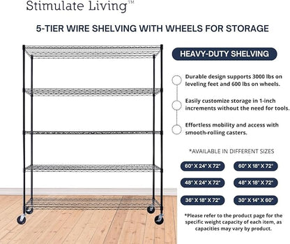 60"x24"x72" PRIME HEAVY DUTY Black 5-Tier Wire Shelving NSF 3000 LBS MAX - Image 6
