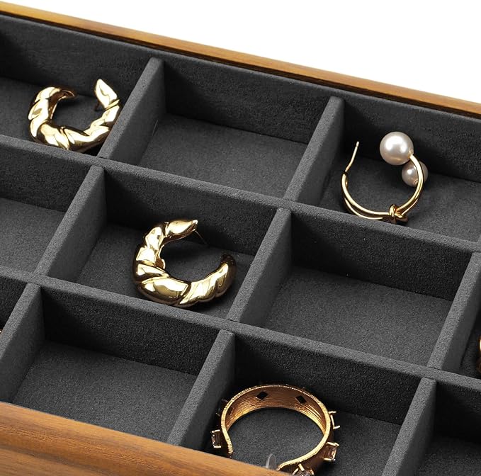 Oirlv Solid Wood 12 Grid Jewelry Organizer Tray Jewelry Drawer Organizer - Image 6