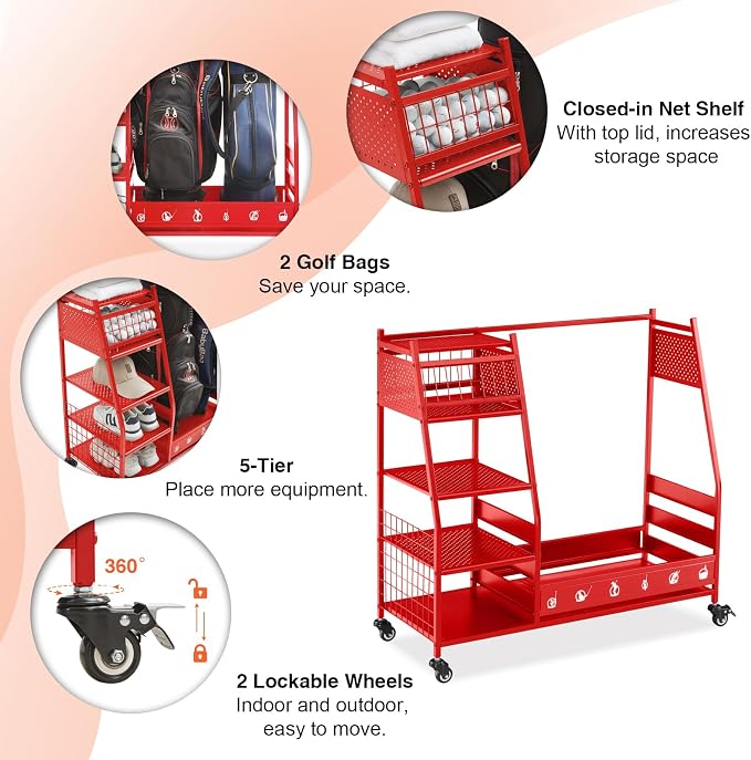 Lauren&Harold Golf Bag Organizer Garage Storage, Golf Storage Rack Stand Fits 2 - Image 3