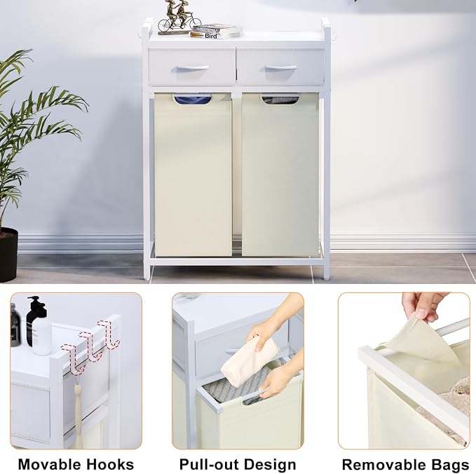 Laundry Hamper, Laundry Sorter 2 Section, Rolling Laundry Basket - Image 4