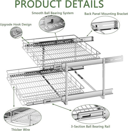 2 Tier Individual Pull Out Cabinet Organizer 31½" W x 21½" D, Heavy Duty - Image 7
