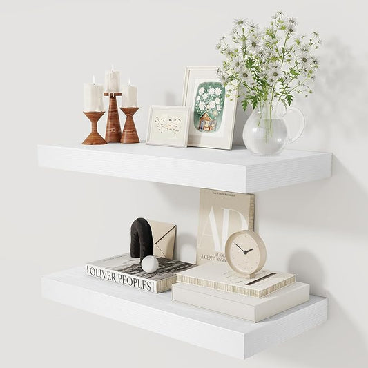 12 Inch Deep White Floating Shelves, 24 x 12 Floating Shelf by FunMemories