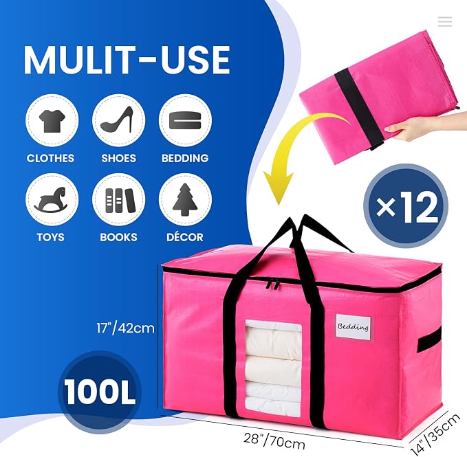 TAILI 12 Pack Pink Extra Large Moving Bags, Heavy Duty Totes - Image 2