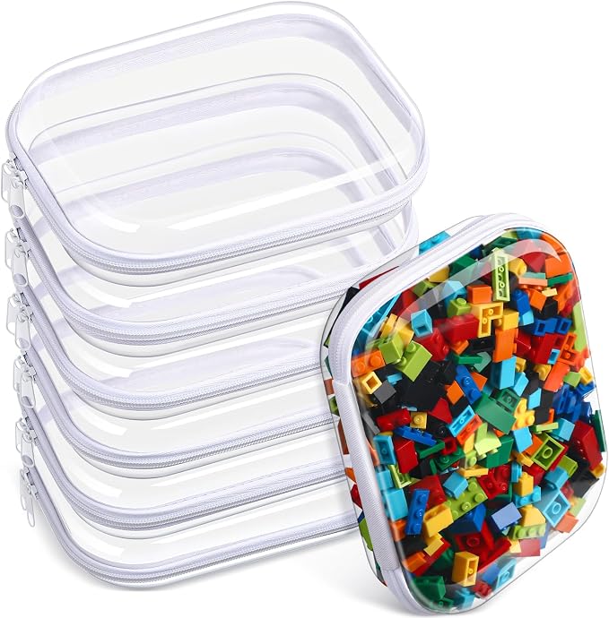 Sanwuta 6 Pcs Clear Hard Zipper Case Hard Plastic Zipper Pouches Makeup Bag by Sanwuta