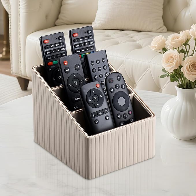KINGFOM 3 Slot PU Leather Remote Controller Holder, Home Sundries Storage Box - Image 9