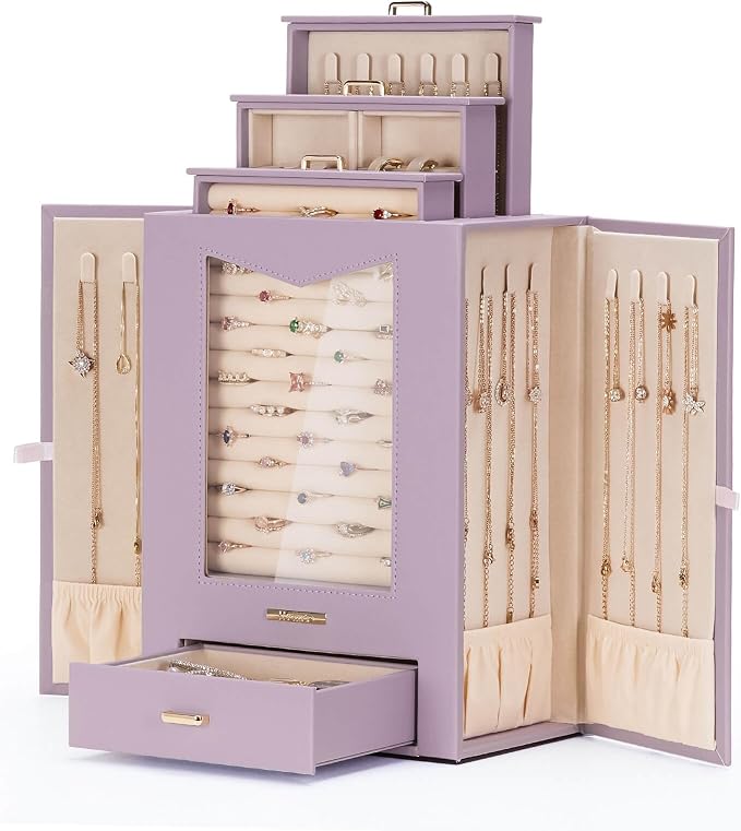 Homde Jewelry Organizer with Transparent Window Necklace Hooks Gift by Homde