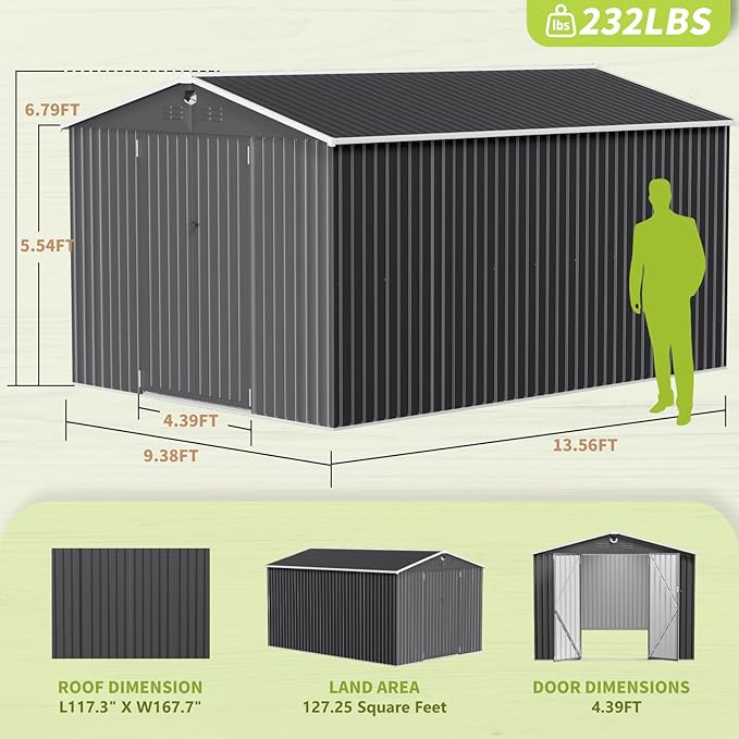 Metal Storage Shed, Outdoor Storage Building 10x14, Large Backyard Sheds - Image 2