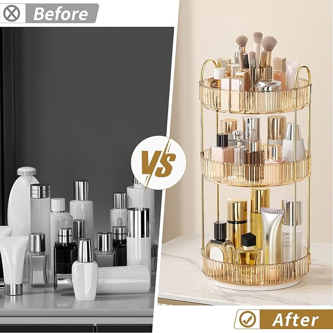 360° Rotating Makeup Organizer, Large-Capacity Skincare Make Up Storage 3 Tier - Image 3