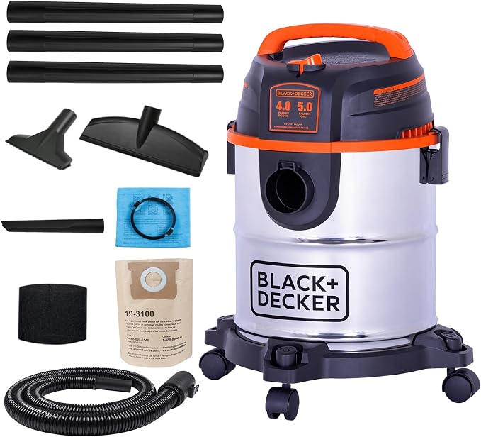 BLACK+DECKER Shop Vacuum Wet and Dry, 5 Gallon 3-in-1 Stainless Steel Shop Vac by BLACKDECKER