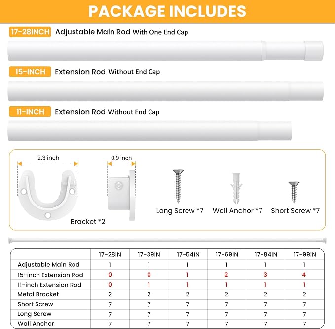 Closet Rods for Hanging Clothes, 17-39 Inch No-Cut Stepless Adjustable Closet - Image 4