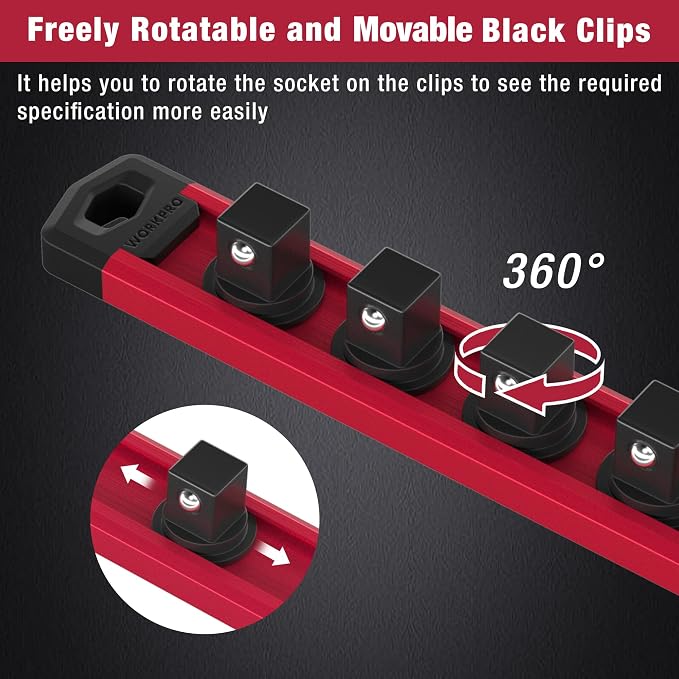 WORKPRO Magnetic Socket Organizer, 3/8-Inch Drive Aluminum Alloy Sockets Rail - Image 5
