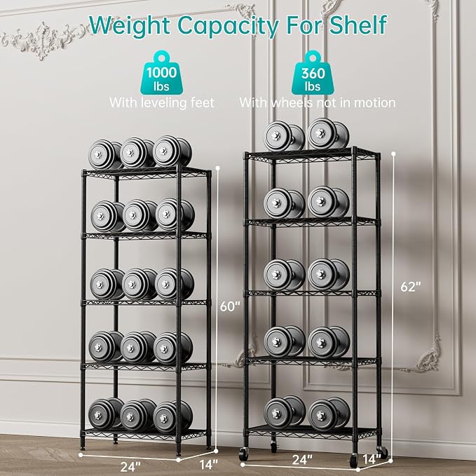 SINGAYE 5 Shelves Storage Shelf Wire Closet Bathroom Organizers Metal Pantry - Image 3