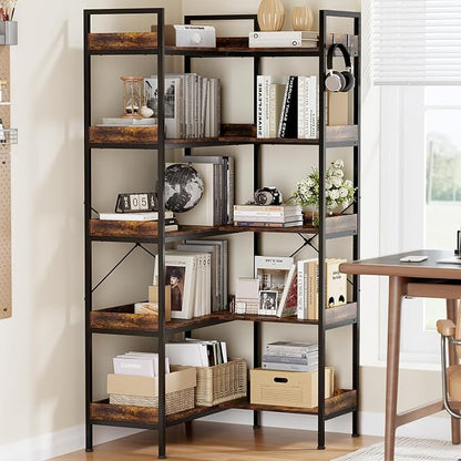 KOUSEI Bookshelf 5-Tier, L-Shaped Reversible Corner Bookshelf, Home Office - Image 2