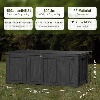 150 Gallon Outdoor Storage Box Patio Deck Box Waterproof, Resin Lockable - Image 2