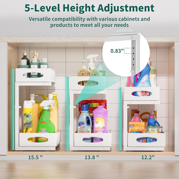 Under Sink Organizer, 2 Pack 2 Tier Metal Slide Out Pull Out Cabinet Organizer - Image 3