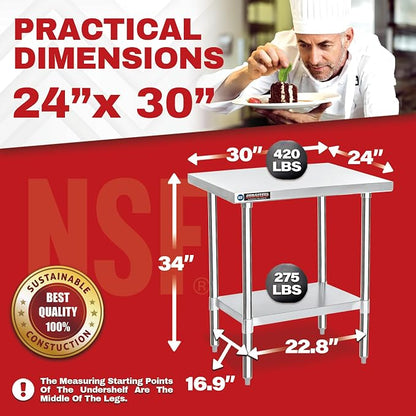 DuraSteel 24x30 Stainless Steel Work Table - Image 6