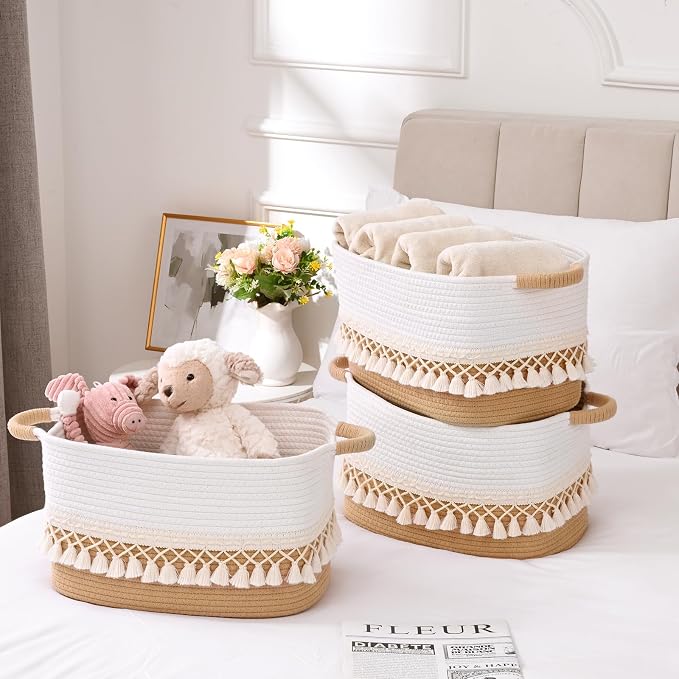 6 Pack Storage Basket for Shelves, Boho Cotton Rope Storage Bins - Image 2