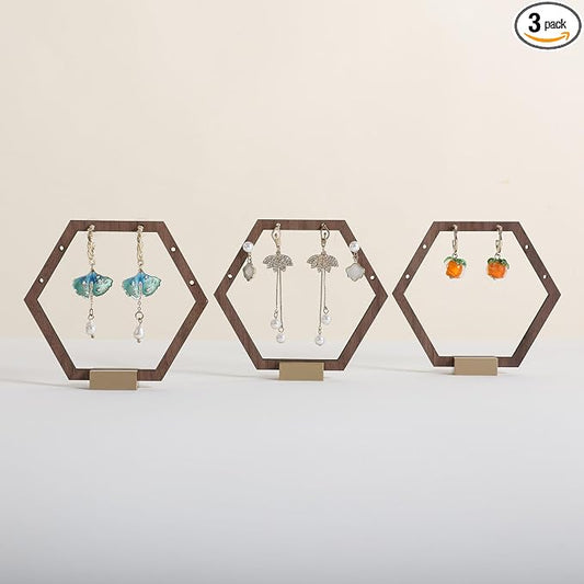 GemeShou 3pcs Wooden stud earring organizer holder, walnut earring hangers by GemeShou