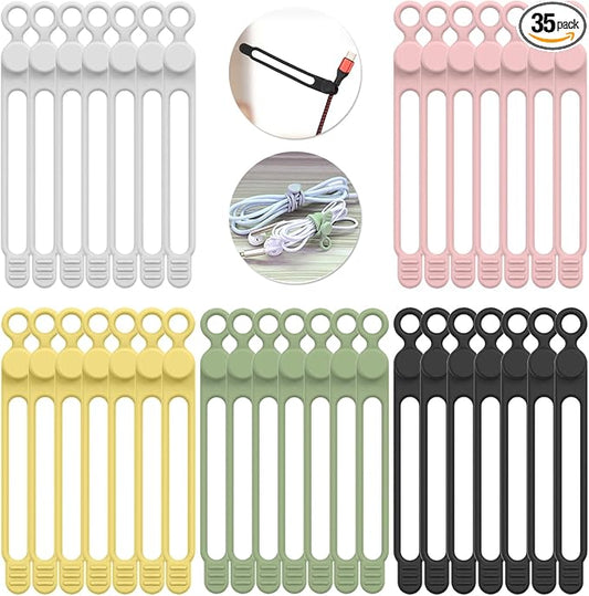 35pcs Silicone Cable Ties, Reusable Cable Management Organizer, Wire by ELECTRONICACCESSORIES