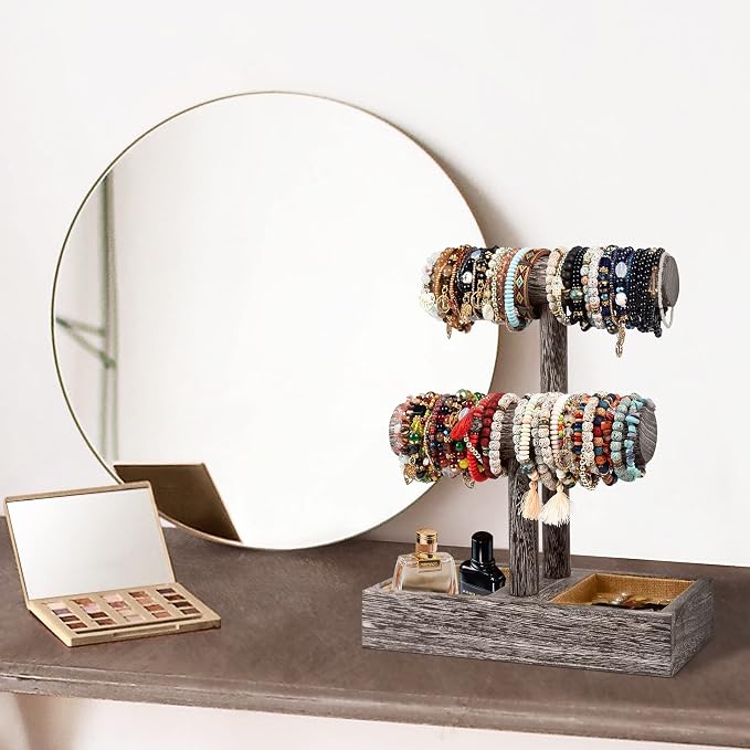 LadyRosian 2 Tier Wooden Display Jewelry Accessory Stand Jewelry Bracelet - Image 6