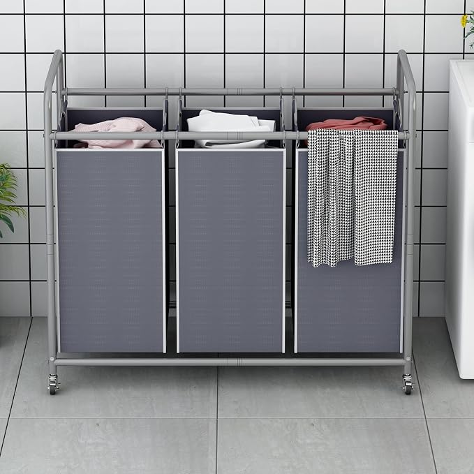 LINZINAR 3-Bag Laundry Sorter, Laundry Hamper Cart - Image 2