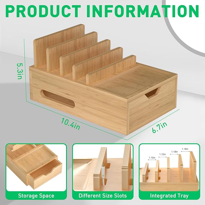 Bamboo Charging Station for Multiple Devices, Desktop Charger Organizer - Image 3
