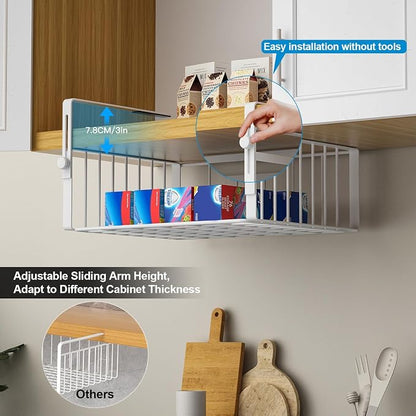 2Pack Under Shelf Basket Organizer, Adjustable Hanging Holder Storage - Image 2