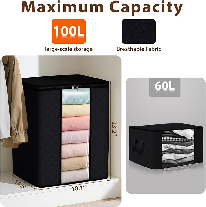 SpaceWhisper 4 Pack 100L Clothes Storage, Foldable Thick Fabric Blanket Storage - Image 2