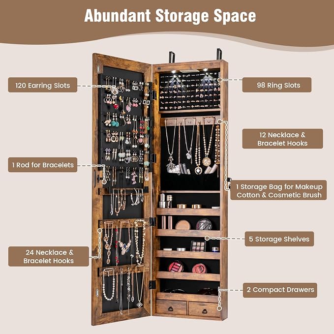 HAPPYGRILL Over the Door Jewelry Organizer, Hanging Jewelry Storage Cabinet - Image 6
