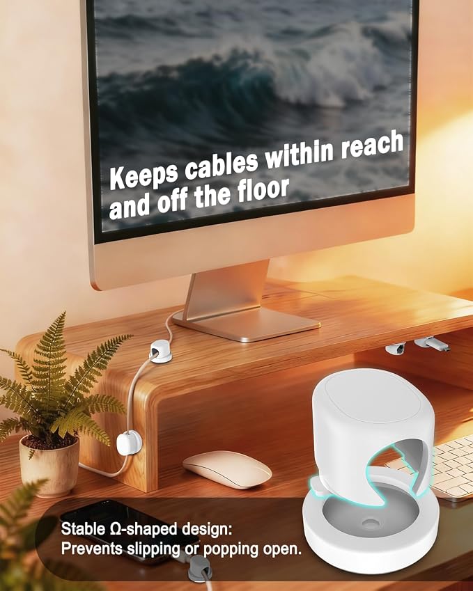 Rotatable Cord Holder, Snap-Lock Cable Clips, 8 Pack Adhesive Cord Organizer - Image 2