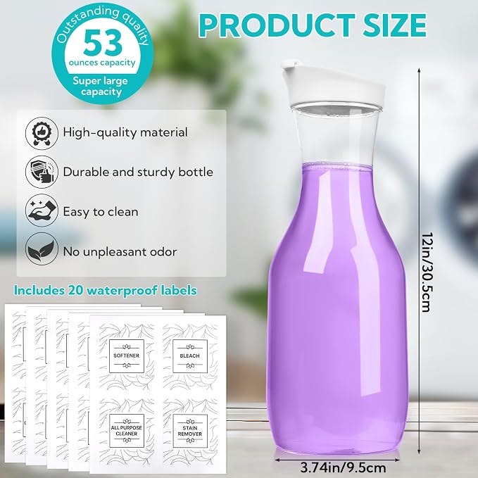 4 Pack Laundry Bottles 53oz Plastic Liquid Detergent Dispenser - Image 2