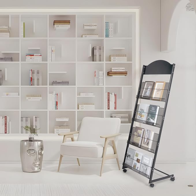 lesolar Floor-Standing Magazine Rack 4-tier Newspaper Holder Book Display Shelf - Image 2