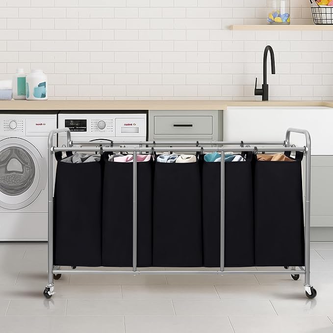STORAGE MANIAC 5 Section Laundry Sorter, 5 Bins Rolling Separator Laundry Basket - Image 7
