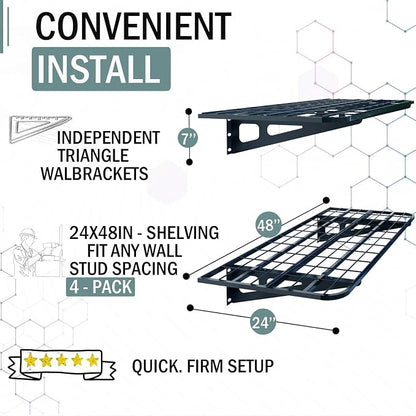 4-Pack 2x4ft Garage Wall Shelving, 4 Shelf Total 16 ft Garage Shelving Wall - Image 4