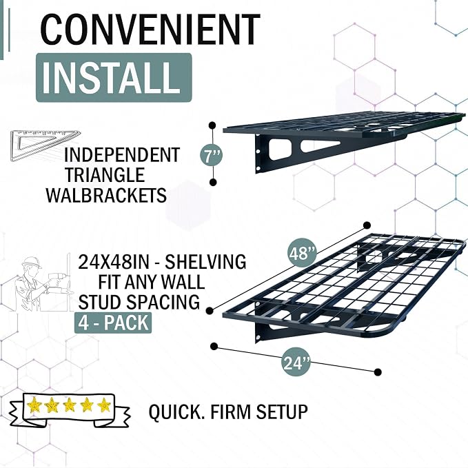 2-Pack 2x4ft Garage Wall Shelves, 2 Shelf Total 8 ft Garage Shelving Wall - Image 4