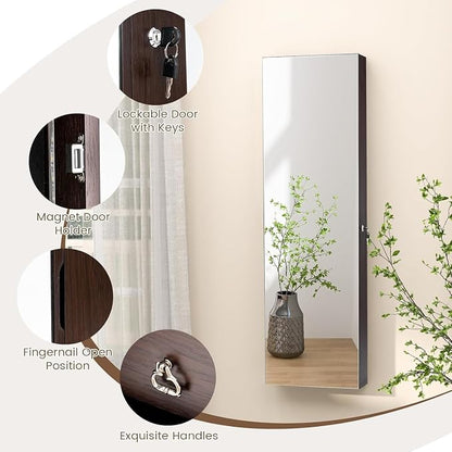 LDAILY 47” LED Jewelry Armoire, Door/Wall Mounted Mirror w/Storage, 4 Shelves - Image 7