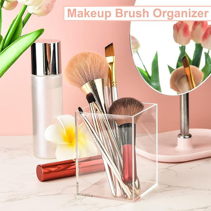 8 Pieces Clear Acrylic Pen Holder Acrylic Pencil Cup Clear Makeup Bush Holder - Image 5